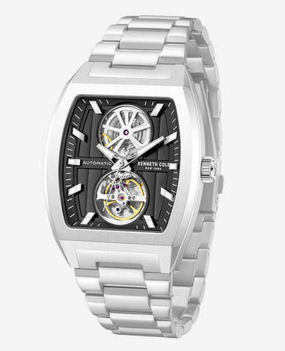 Skeleton Automatic Black Dial Stainless Steel Bracelet Watch