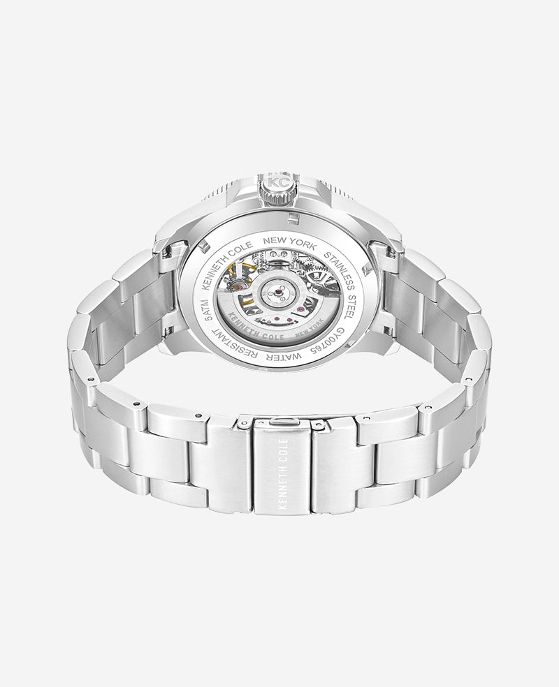 Skeleton Automatic Blue Contrast Dial Bracelet Watch