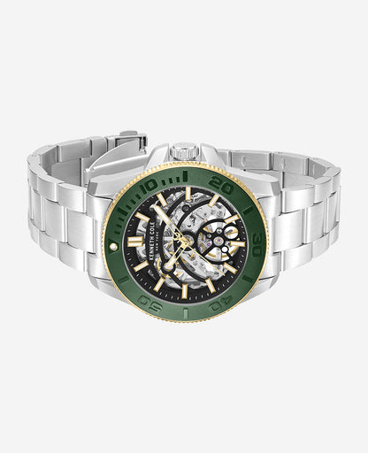 Skeleton Automatic Green Contrast Dial Bracelet Watch