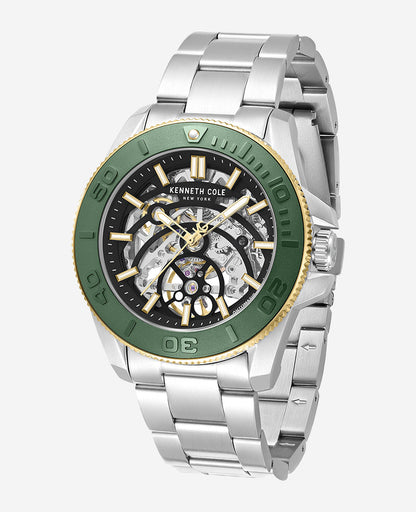 Skeleton Automatic Green Contrast Dial Bracelet Watch