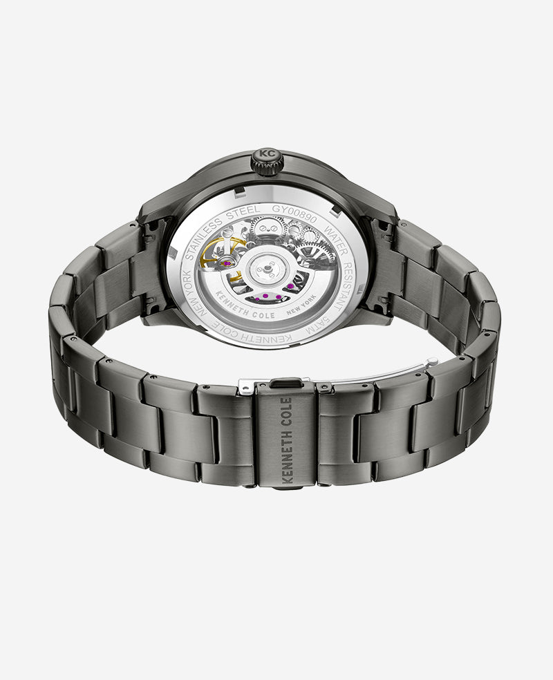 Skeleton Automatic Gun Metal Bracelet Watch