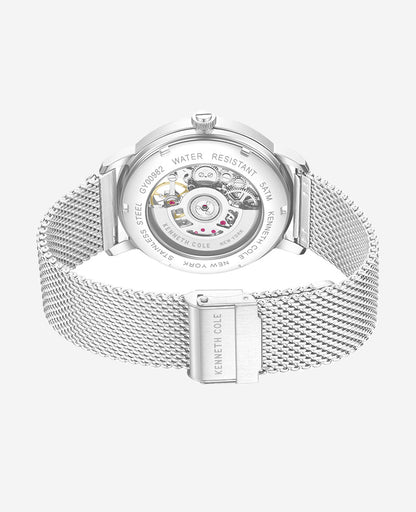 Skeleton Automatic Black Dial Stainless Steel Mesh Strap Watch