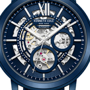 Skeleton Automatic Blue-IP Stainless Steel Mesh Strap Watch