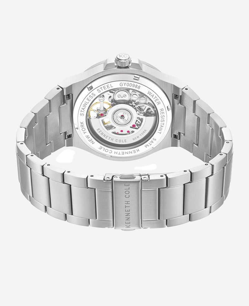 Skeleton Automatic Gunmetal Dial Stainless Steel Bracelet Watch
