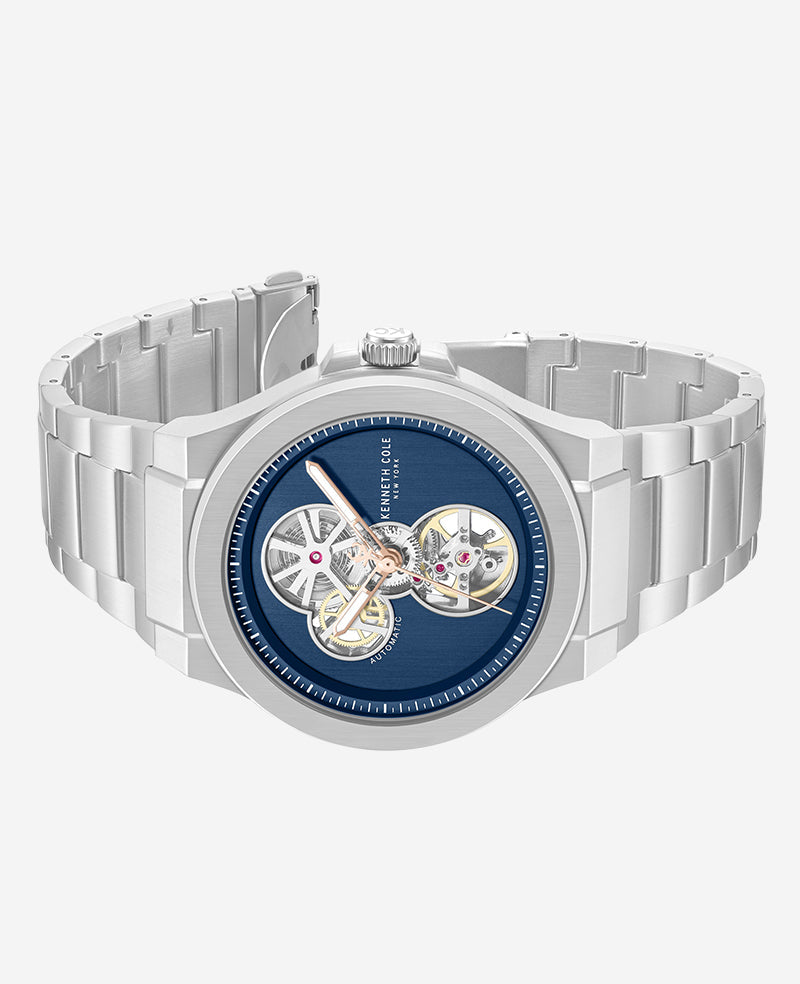 Skeleton Automatic Gunmetal Dial Stainless Steel Bracelet Watch