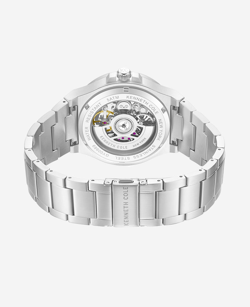 Skeleton Automatic Silver-IP Black Dial Stainless Steel Bracelet Watch