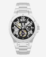 Skeleton Automatic Silver-IP Black Dial Stainless Steel Bracelet Watch