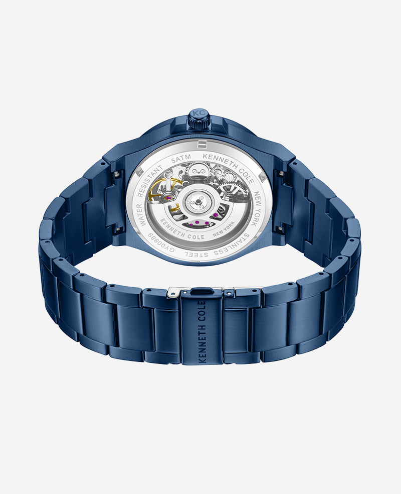 Skeleton Automatic Blue-IP Stainless Steel Bracelet Watch