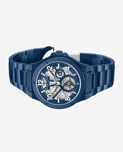 Skeleton Automatic Blue-IP Stainless Steel Bracelet Watch