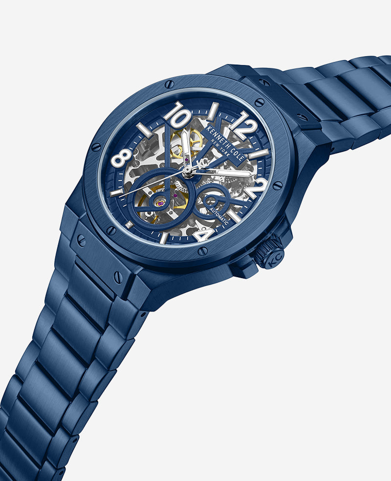 Skeleton Automatic Blue-IP Stainless Steel Bracelet Watch