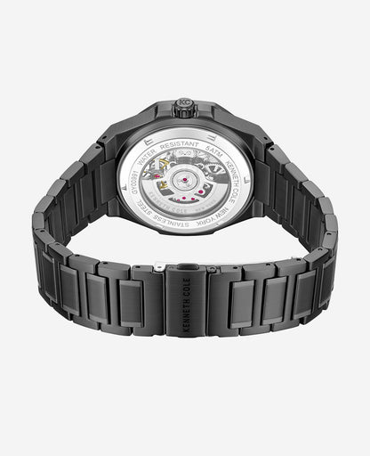 Skeleton Automatic Black Rose Gold Stainless Steel Bracelet Watch