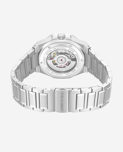Skeleton Automatic Blue Dial Stainless Steel Bracelet Watch