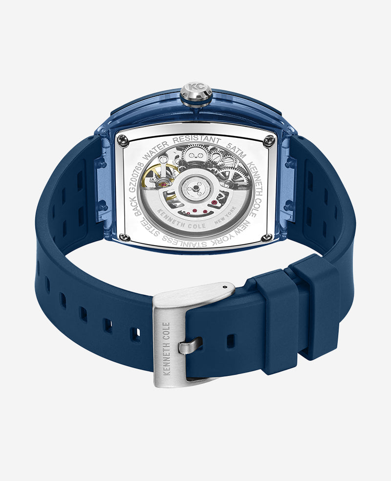 Skeleton Automatic Blue Silicone Strap Watch