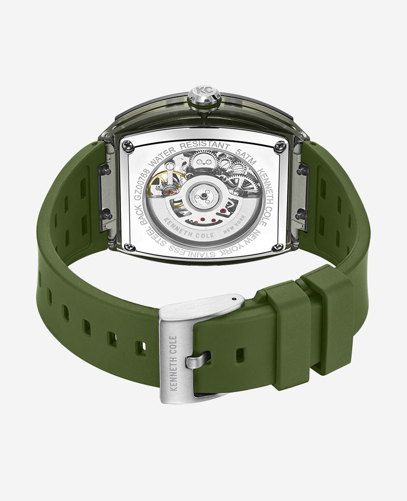 Skeleton Automatic Green Silicone Strap Watch