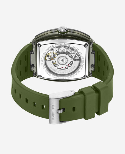 Skeleton Automatic Green Silicone Strap Watch
