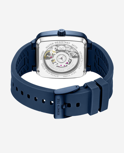 Skeleton Automatic Blue Silicone Strap Watch