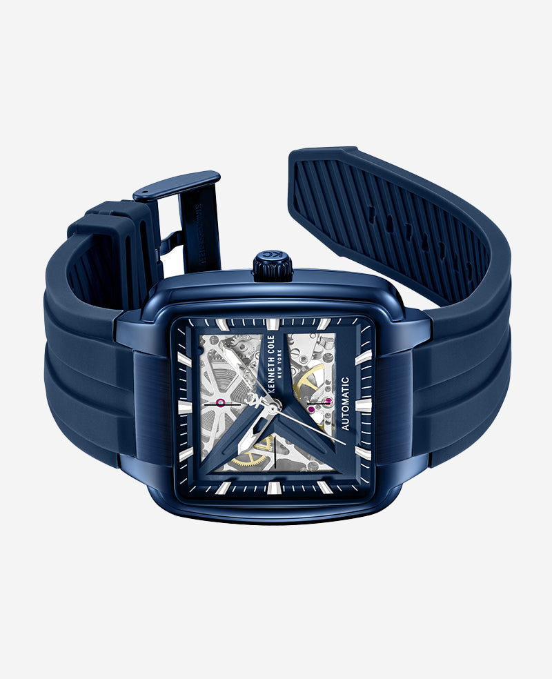 Skeleton Automatic Blue Silicone Strap Watch