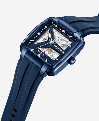 Skeleton Automatic Blue Silicone Strap Watch