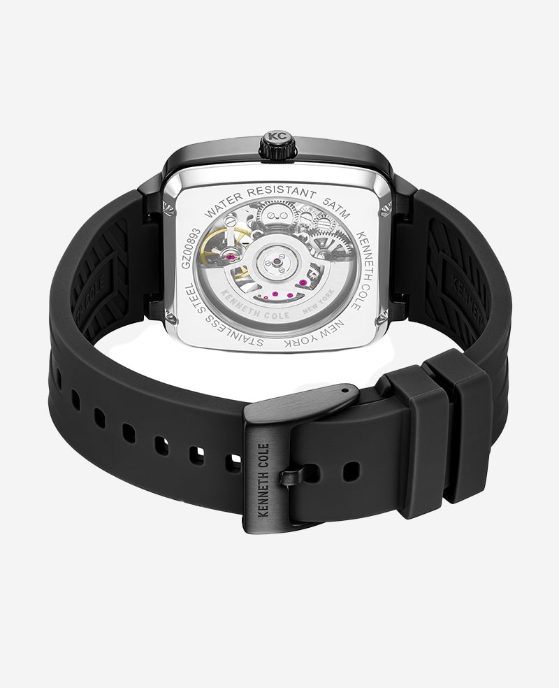 Skeleton Automatic Black Silicone Strap Watch