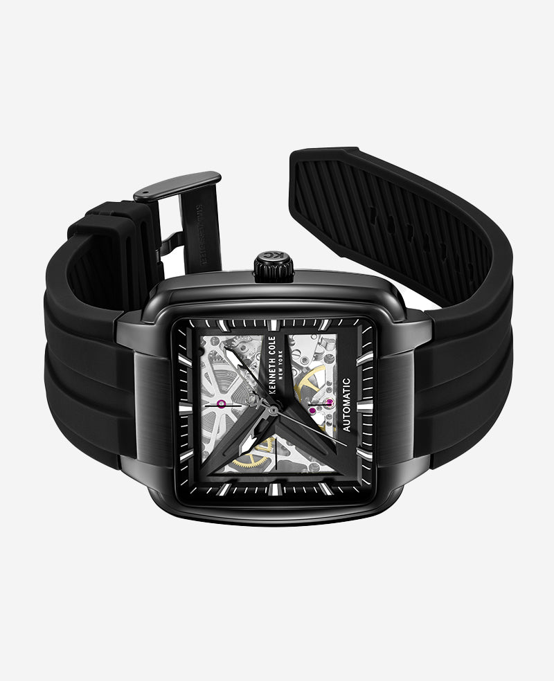 Skeleton Automatic Black Silicone Strap Watch