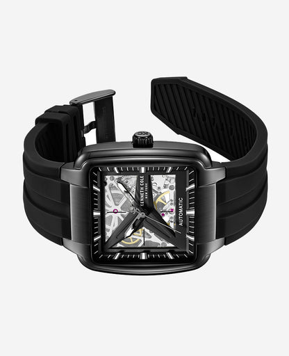 Skeleton Automatic Black Silicone Strap Watch
