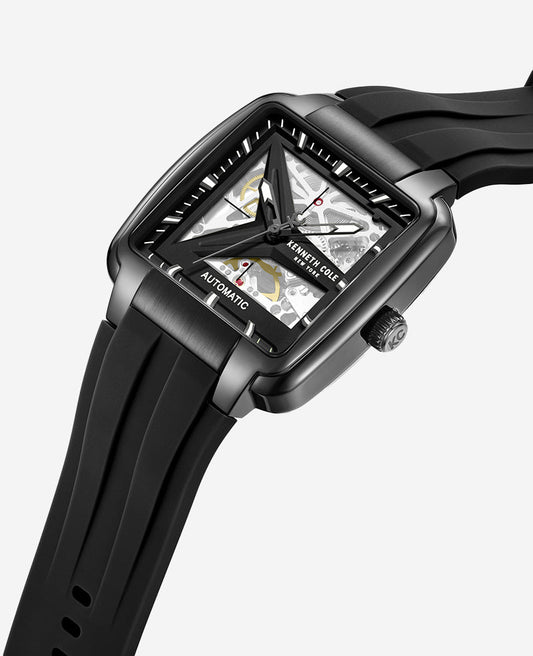 Skeleton Automatic Black Silicone Strap Watch