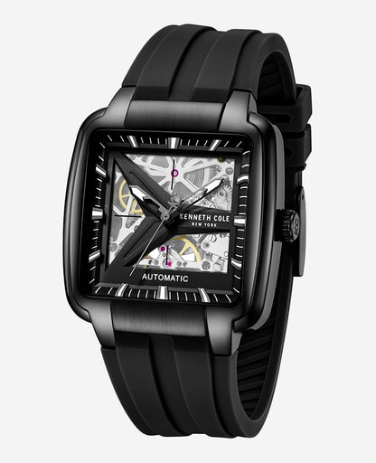 Skeleton Automatic Black Silicone Strap Watch