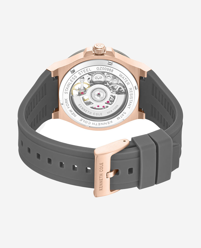 Skeleton Automatic Rose Gold Silicone Strap Watch