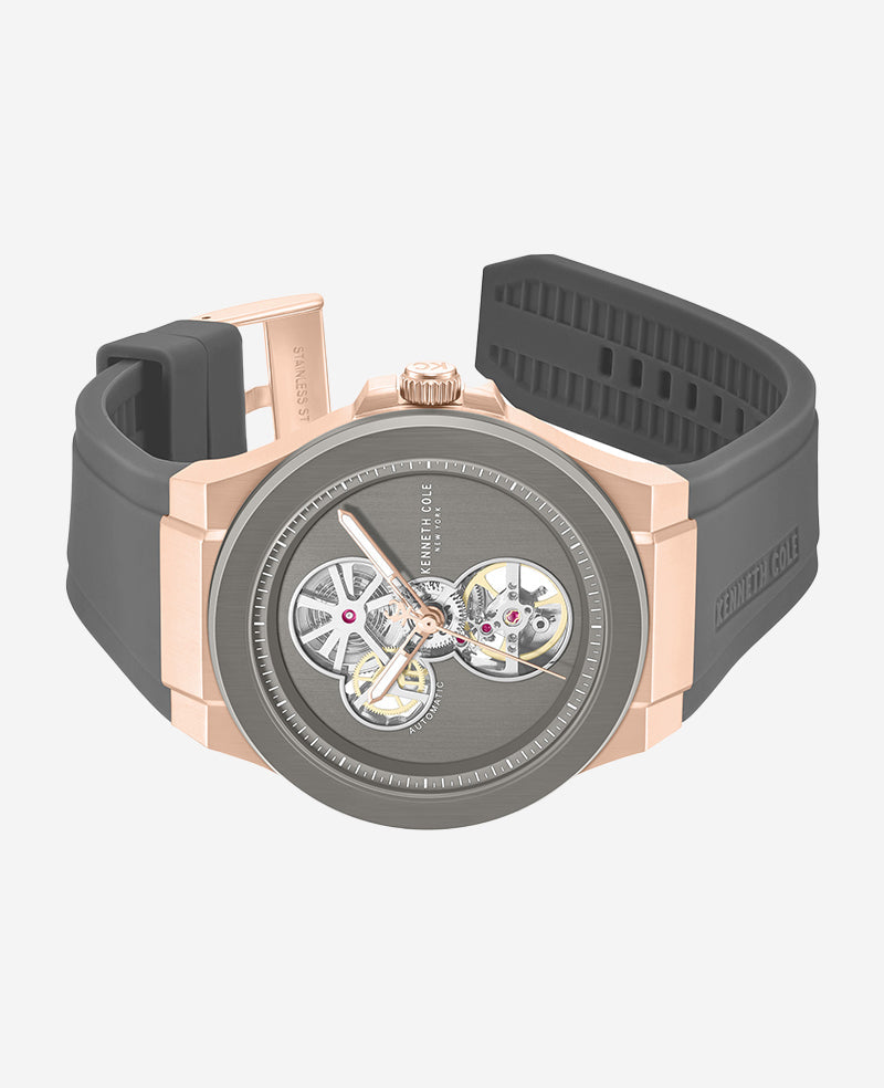Skeleton Automatic Rose Gold Silicone Strap Watch
