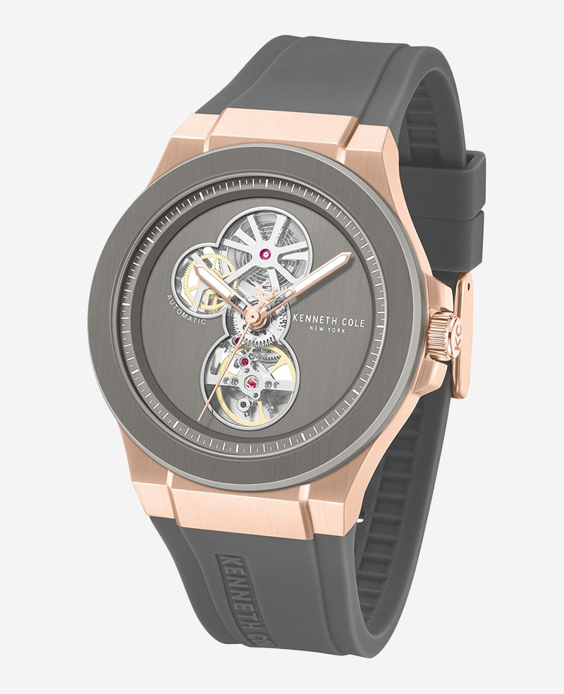 Skeleton Automatic Rose Gold Silicone Strap Watch