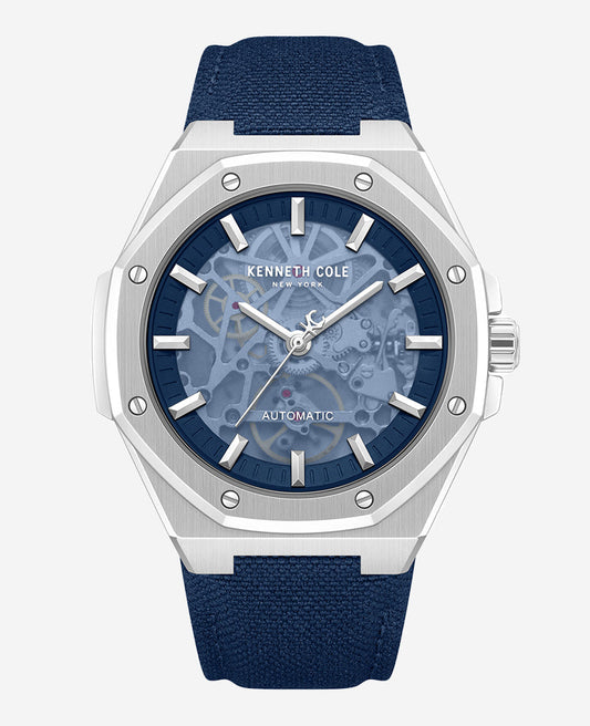 Skeleton Automatic Blue Dial Nylon Strap Watch