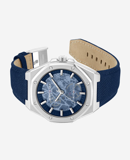 Skeleton Automatic Blue Dial Nylon Strap Watch