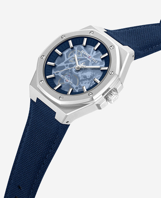 Skeleton Automatic Blue Dial Nylon Strap Watch
