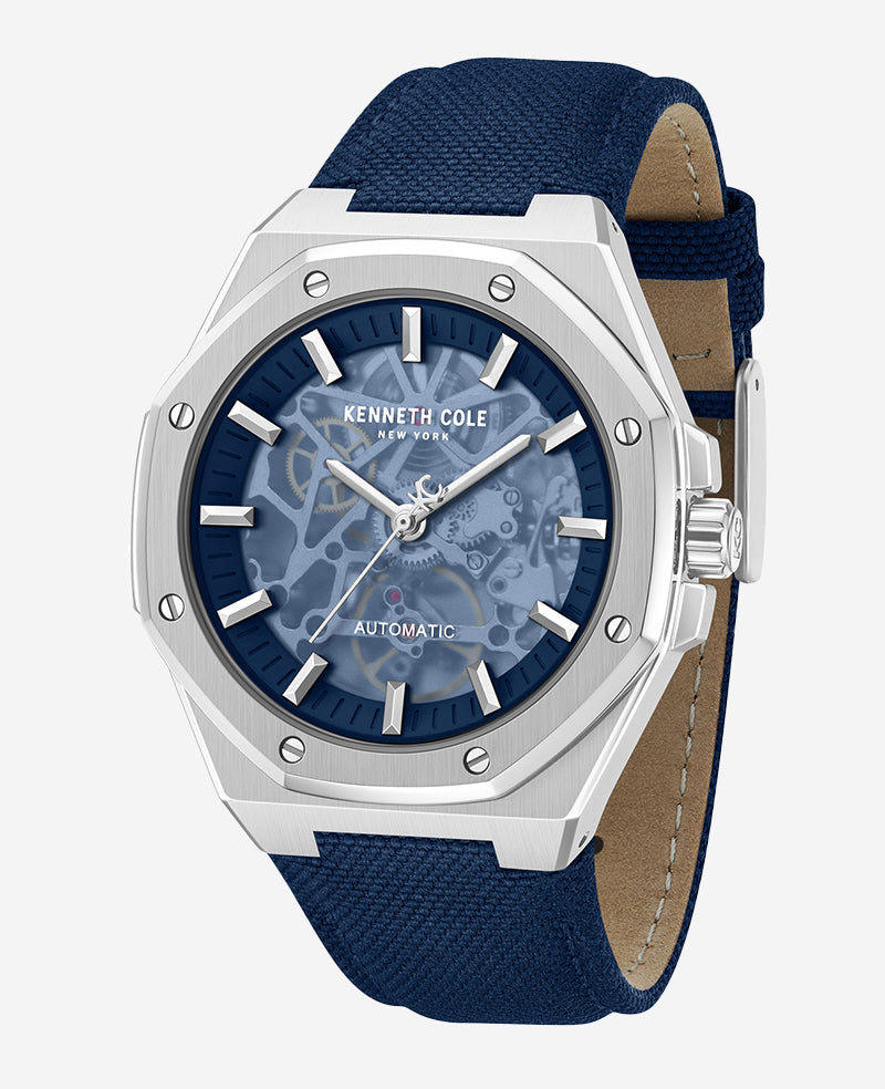 Skeleton Automatic Blue Dial Nylon Strap Watch