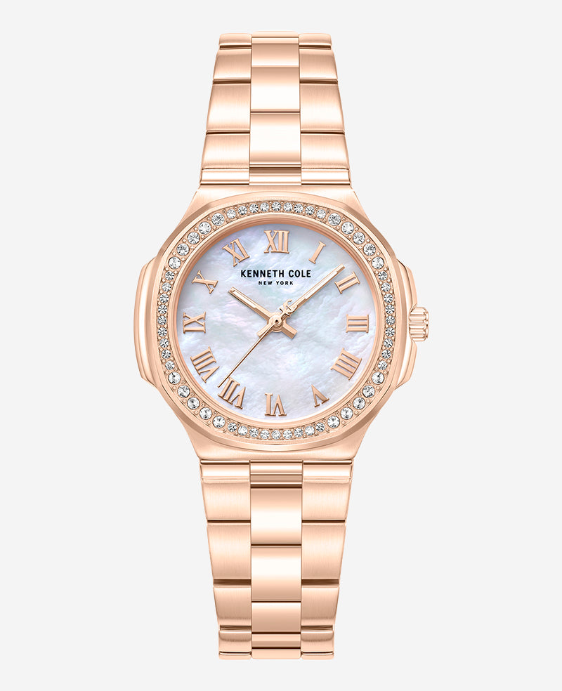 Classic Crystal Lined Outer Dial Rose Gold Bracelet Watch