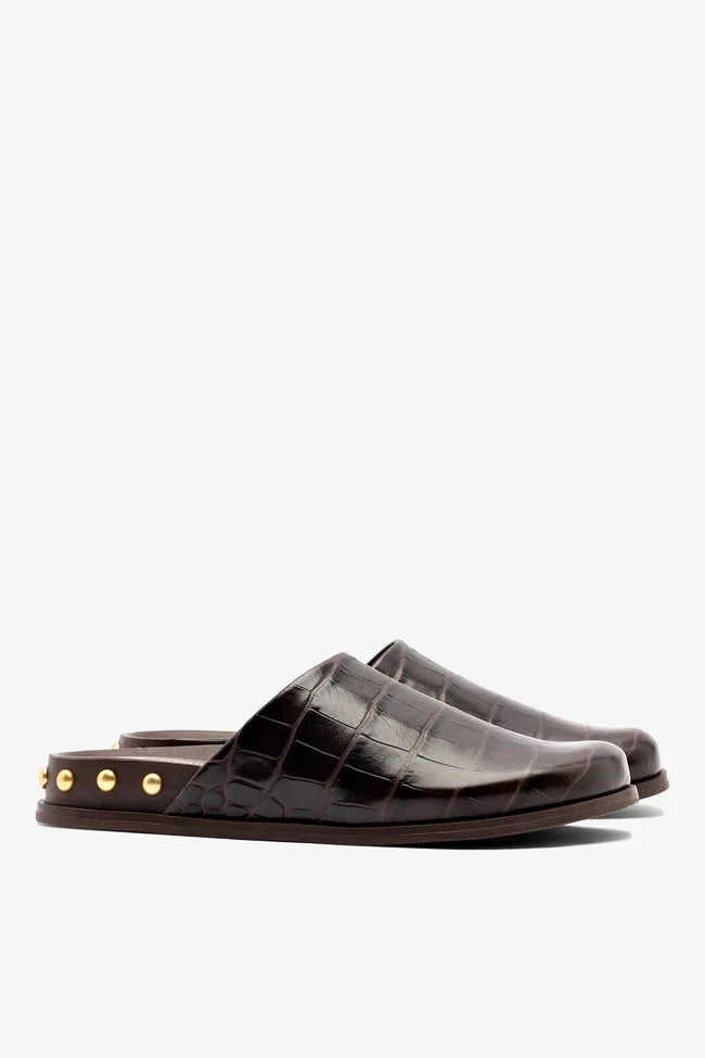Larroudé x Kenneth Cole: Clog Dark Oak Croco Leather