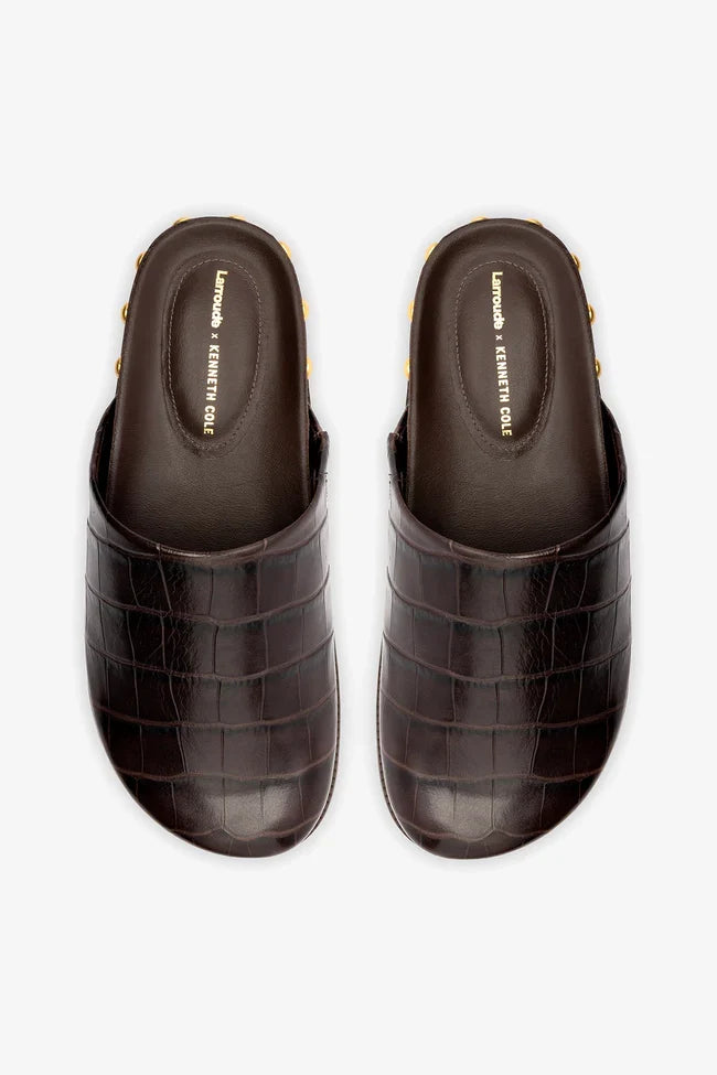 Larroudé x Kenneth Cole: Clog Dark Oak Croco Leather
