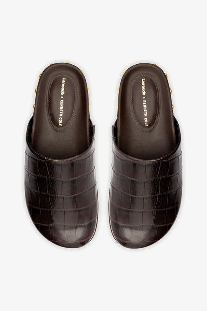 Larroudé x Kenneth Cole: Clog Dark Oak Croco Leather