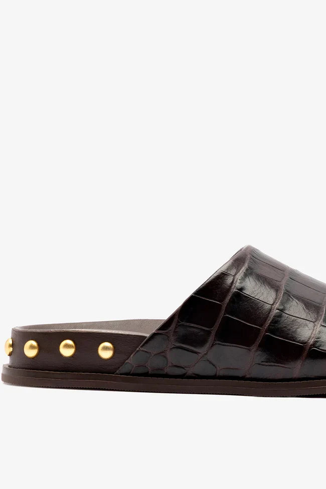 Larroudé x Kenneth Cole: Clog Dark Oak Croco Leather