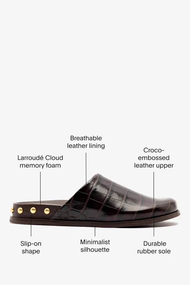 Larroudé x Kenneth Cole: Clog Dark Oak Croco Leather