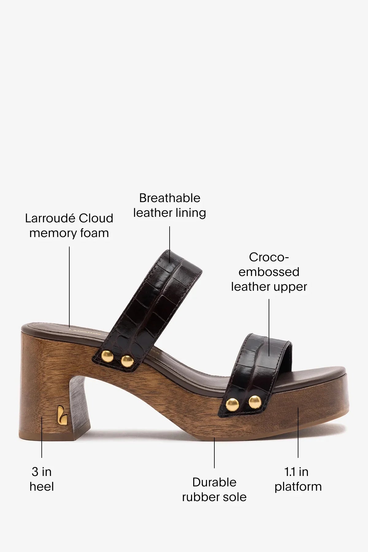Larroudé x Kenneth Cole: Sandal Dark Oak Croco Leather