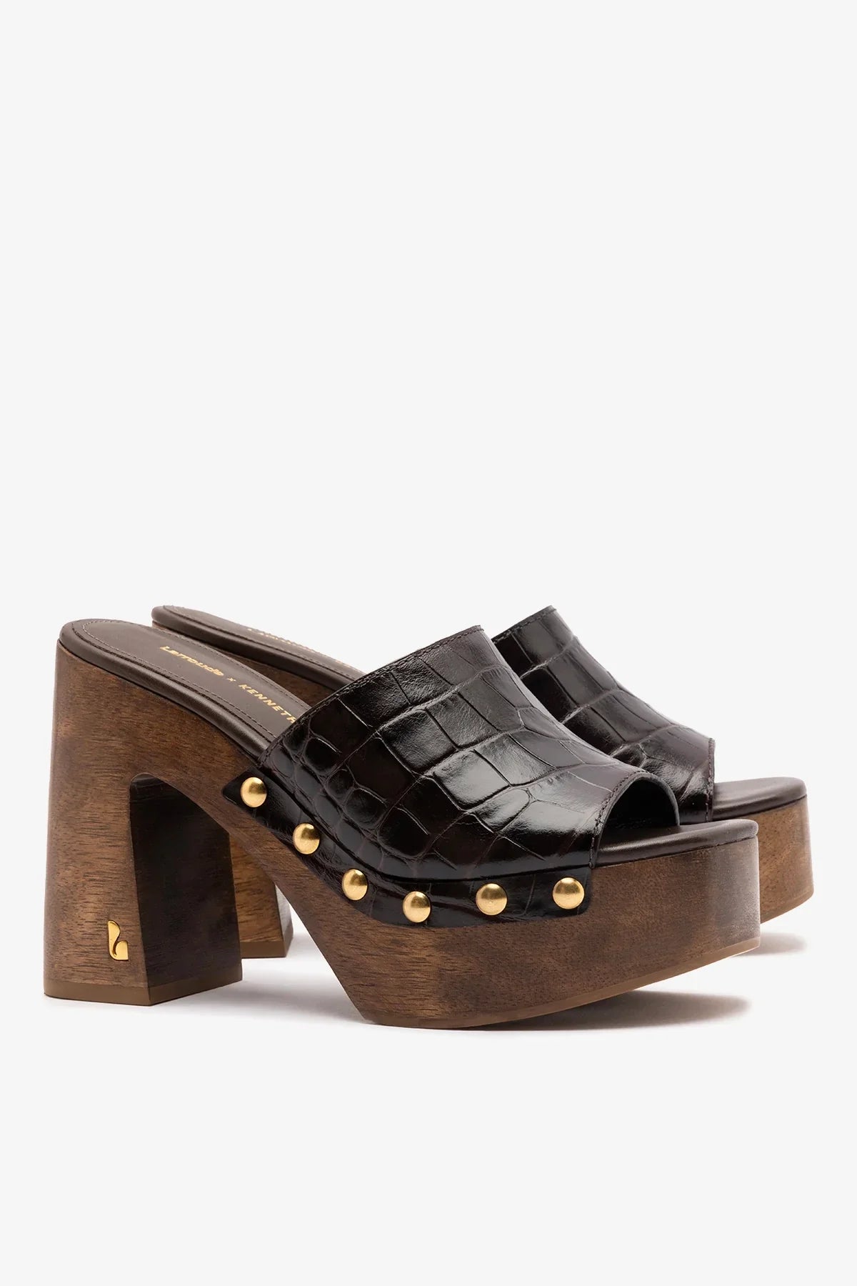 Larroudé x Kenneth Cole: Mule Dark Oak Croco Leather