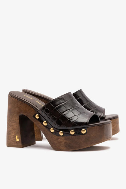 Larroudé x Kenneth Cole: Mule Dark Oak Croco Leather