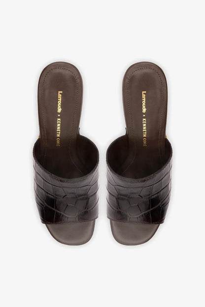 Larroudé x Kenneth Cole: Mule Dark Oak Croco Leather