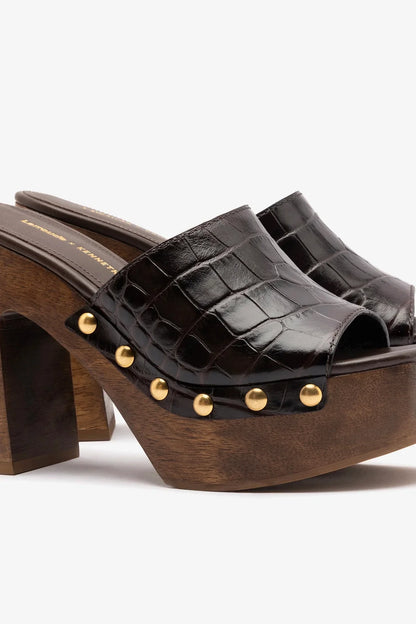 Larroudé x Kenneth Cole: Mule Dark Oak Croco Leather
