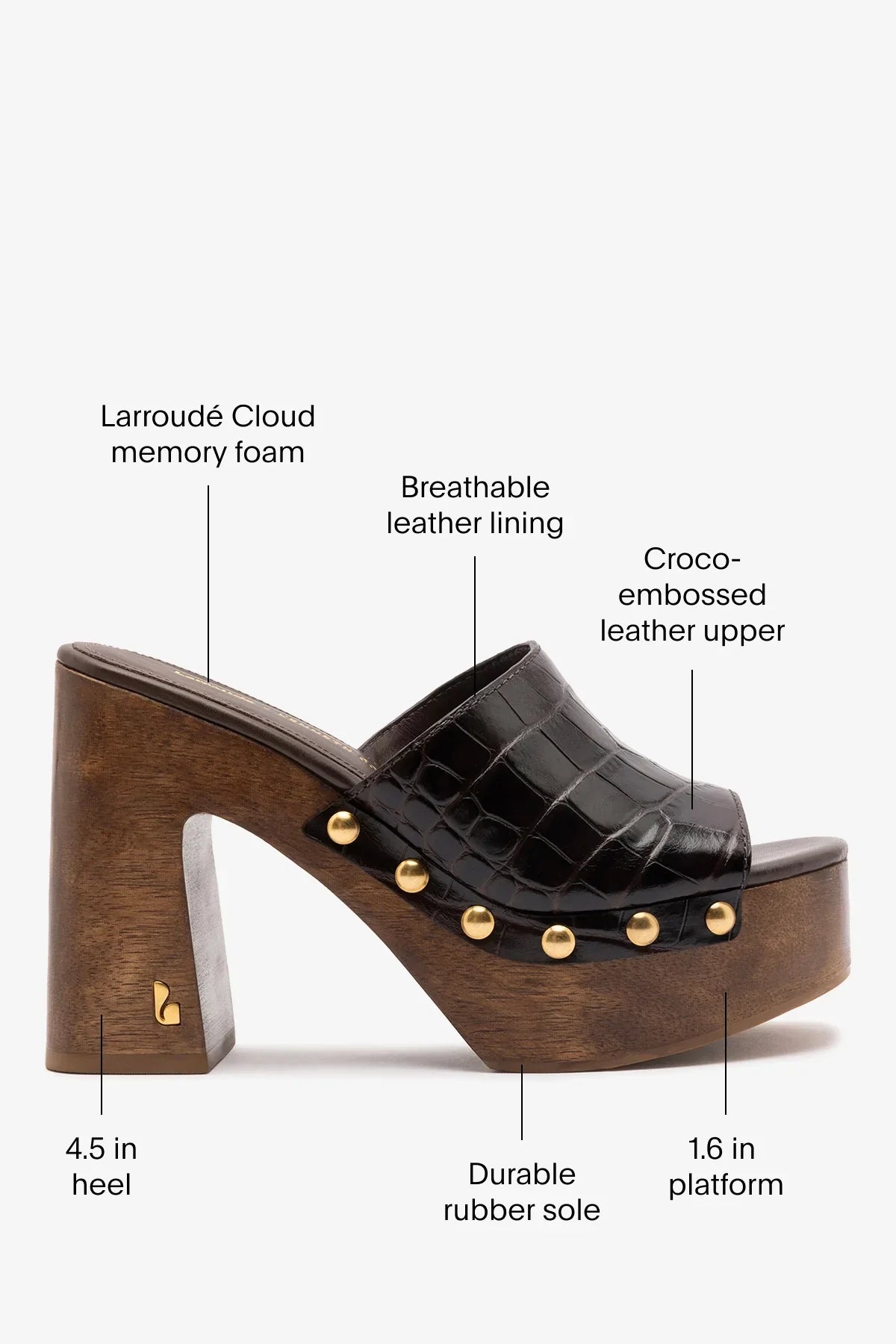 Larroudé x Kenneth Cole: Mule Dark Oak Croco Leather