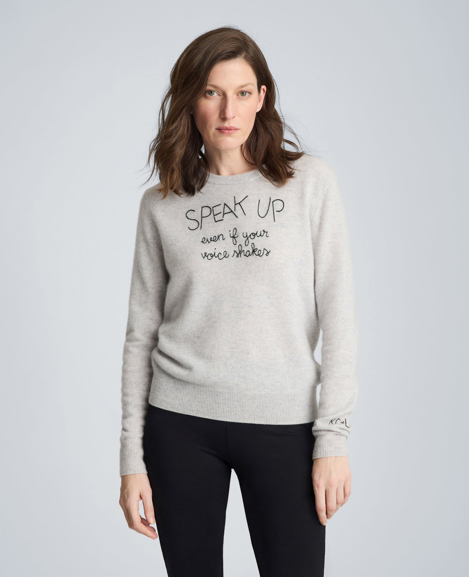 Lingua Franca Speak Up Even If Your Voice Shakes Unisex Cashmere Crewneck Sweater