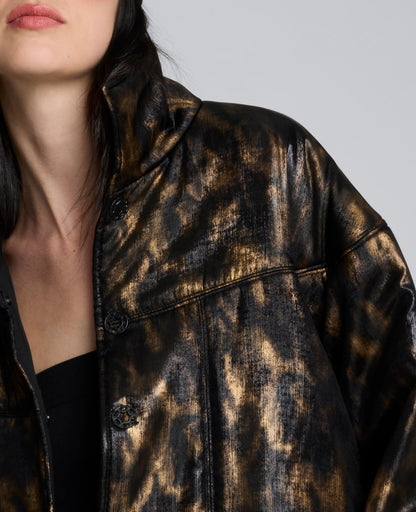 Animal Foiled Satin Lightweight Seamed Puffer Jacket
