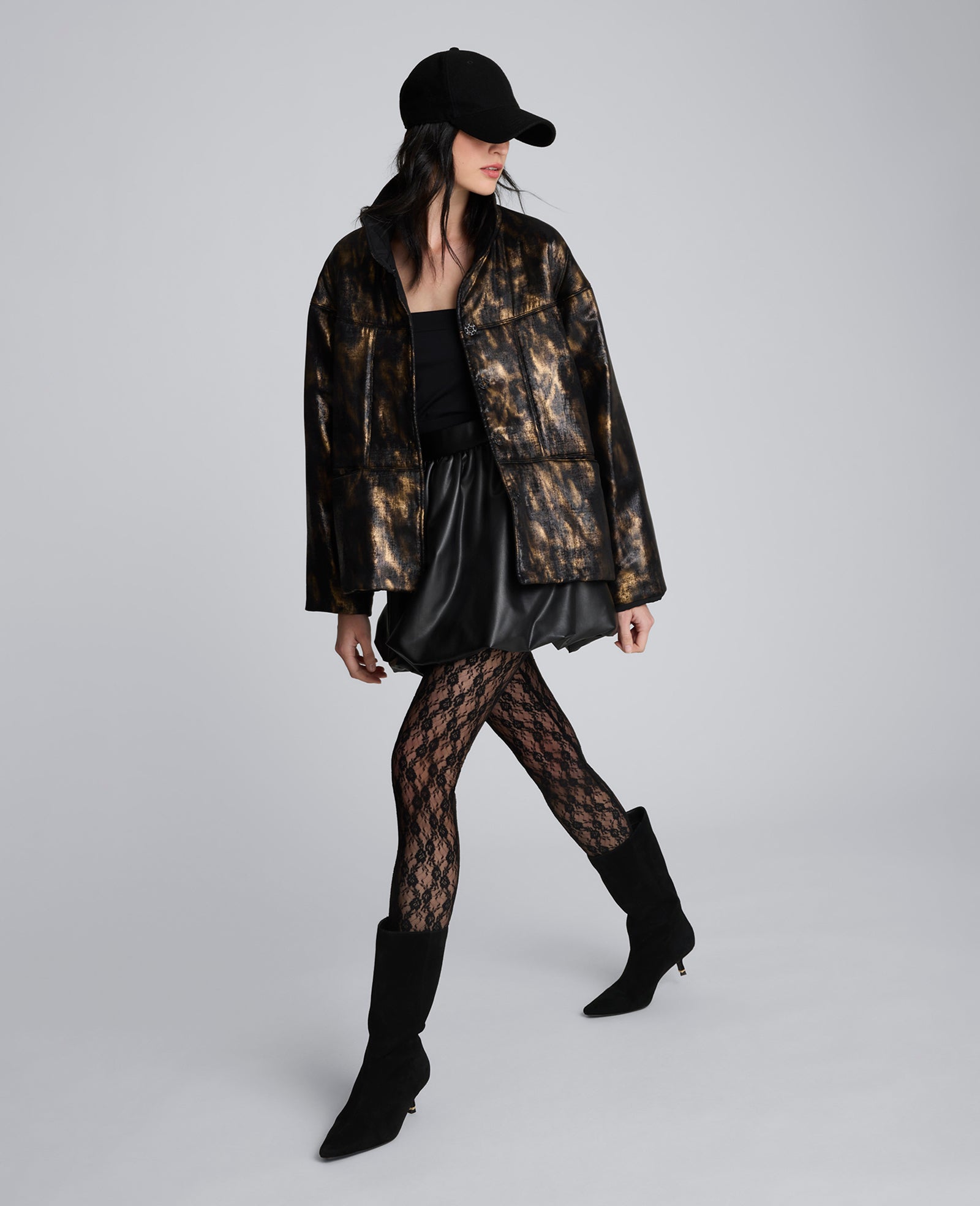 Animal Foiled Satin Lightweight Seamed Puffer Jacket