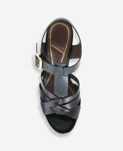 Lotus Woven Leather T-Strap Wood Platform Sandal